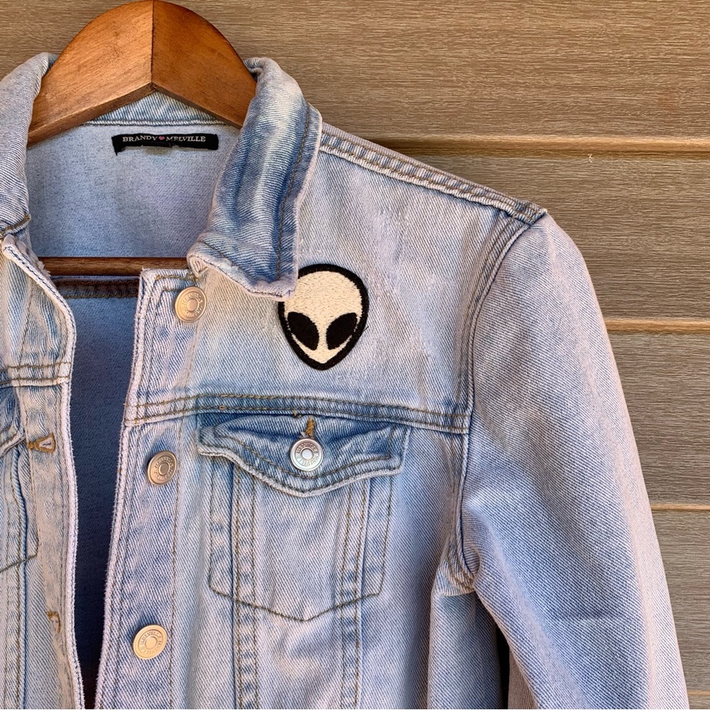 Brandy Melville Distressed Alien Patch Light Blue… - image 3